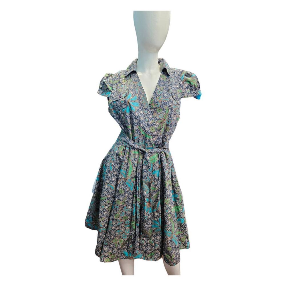 Andrew & Co Wrap Dress Size Large Blue Floral
